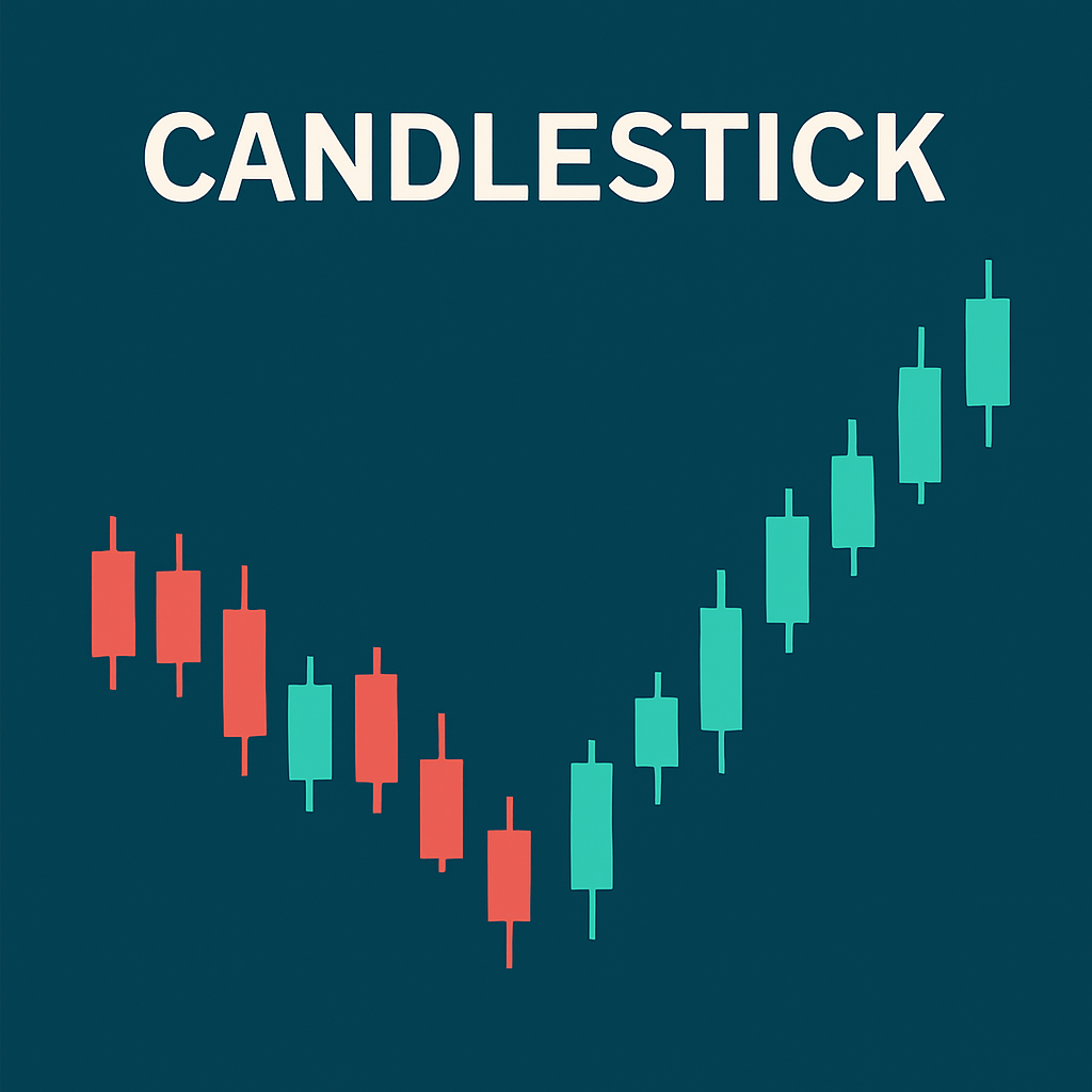 빨간색과 초록색 봉으로 구성된 캔들차트가 완만한 하락 후 상승하는 흐름을 보여주는 금융 차트 일러스트 이미지